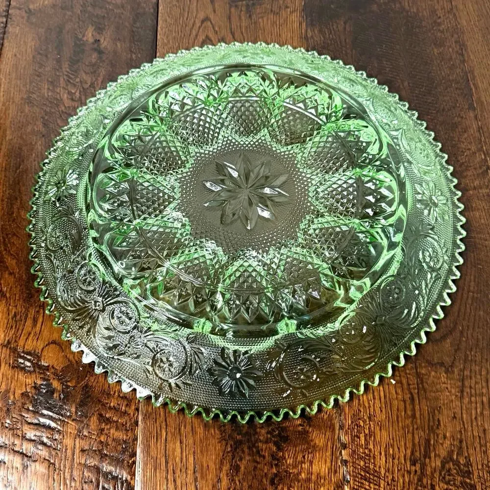 Vintage Indiana Glass Tiara Exclusives Chantilly Green Deviled Egg Plate